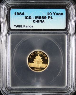1984 China 10 Yuan Gold Panda 1/10 Ounce Gold Icg Ms69 Proof - Like Y 88 Cb photo