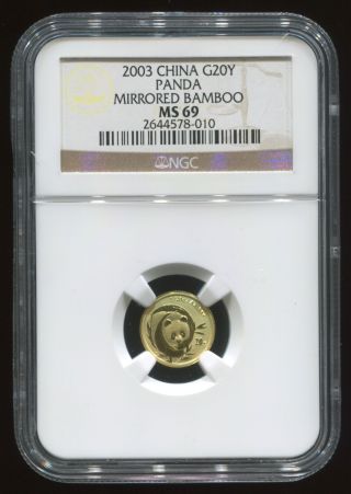 Ngc Ms 69 Chinese Gold Panda 1/20 Oz China G20y Mirrored Bamboo 2003 photo