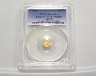 1871 California Fractional 25 Cent Gold Coin,  Pcgs,  Uncirculated Details photo