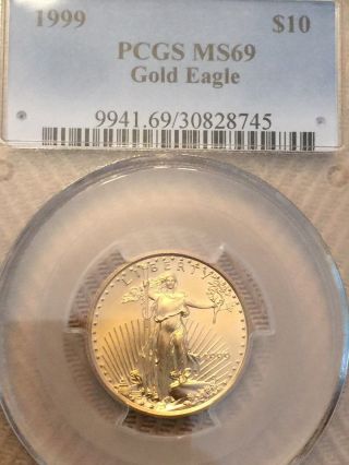 1999 - $10 American Gold Eagle - Pcgs Ms69 1/4 Oz Gold photo