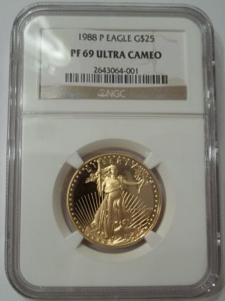 1988 P $25 Gold 1/2 Oz.  American Eagle Ngc Pf 69 Ultra Cameo Proof photo