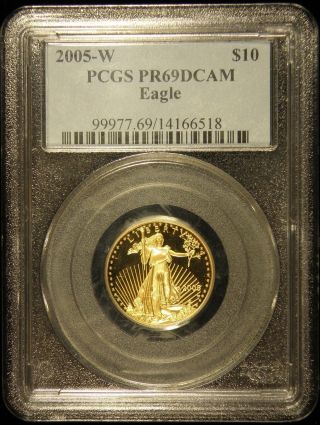 2005 - W $10 Pcgs Pr69dcam Gold Eagle 1/4 Oz (c71) photo