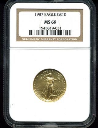 1987 G$10 American Gold Eagle Ms69 Ngc photo