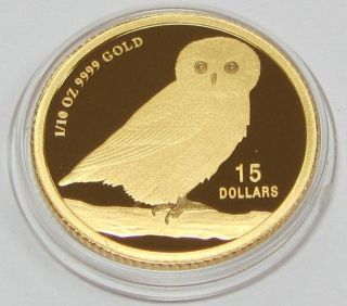 Rare 2005 Proof Tuvalu $15 Australian Owl 1/10th Oz.  9999 Fine Gold photo