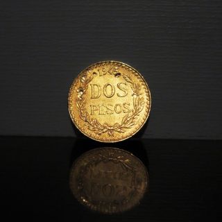 1945 Mexican Gold Dos Peso Vintage Mexico Gold Currency Coin photo