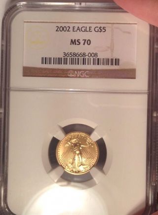 2002 $5 Ngc Ms 70 1/10 Oz American Gold Eagle photo