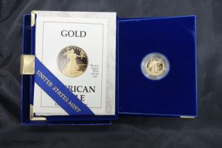 1989 P Philadelphia Proof One - Tenth Ounce $5.  00 Gold American Eagle Box / photo