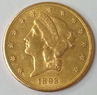 1893 - S $20 American Liberty Head Double Eagle Gold Coin photo