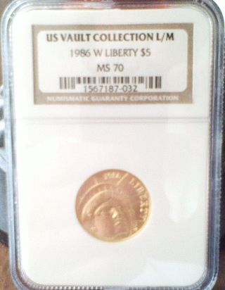 1986 - W $5 Gold U.  S.  A.  Statue Of Liberty Ngc Ms 70 Graded Perfect Bullion Coin photo