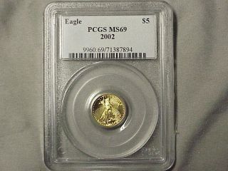 2002 Pcgs Ms69 $5 Gold American Eagle 1/10 Ounce photo