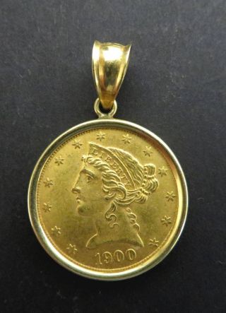 Very Cool.  2419oz $5 1900 American Gold 1/2 Eagle Pendant With 14ky Bezel photo