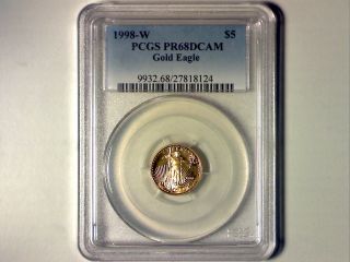 Pcgs Pr68 Dcam 1998 - W 1/10th Oz $5 Gold American Eagle - Hazy photo