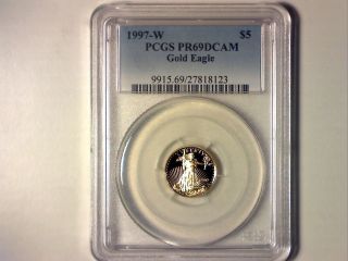 Pcgs Pr69 Dcam 1997 - W 1/10th Oz $5 Gold American Eagle - Spots photo