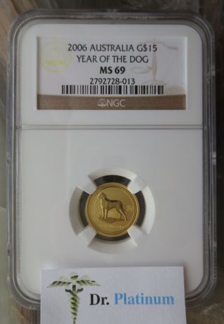 2006 Lunar Dog,  Australia,  Ngc Ms 69,  $15,  1/10 Ounce,  Fine Gold Coin photo