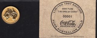 1997 Coca Cola Australian Gold Sovereign,  Case,  With Certificate photo