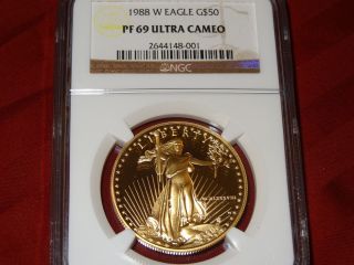 1988 W $50 1 Oz Proof Gold American Eagle Ngc Pf 69 Ultra Cameo photo