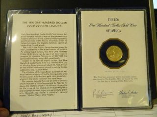 1976 $100 Jamaica Proof Gold Coin 7.  83 Grams 900/1000 Fine Gold photo