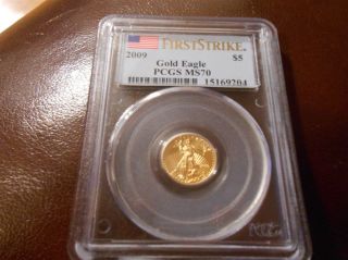 2009 1/10 Oz Gold American Eagle Ms - 70 Pcgs (first Strike) photo