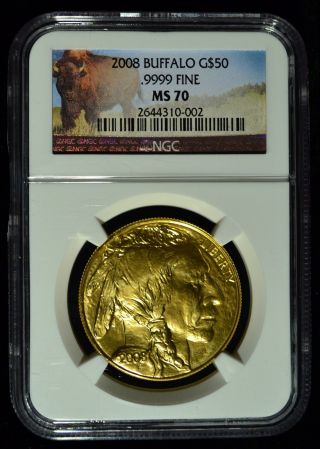 2008 $50 American Gold Buffalo 1 Ounce.  9999 Fine Ngc Ms 70 United States Coin photo