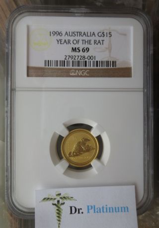 1996 Lunar Rat,  Australia,  Ngc Ms 69,  $15,  1/10 Ounce,  Fine Gold Coin photo