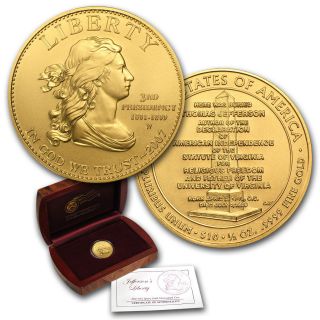 2007 - W 1/2 Oz Uncirculated Gold Jefferson ' S Liberty Coin - Box And Certificate photo