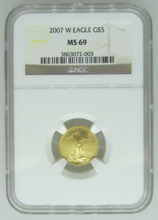 2007 - W Burnished $5 Gold American Eagle 1/10 Oz.  Ngc Ms69 Rare photo
