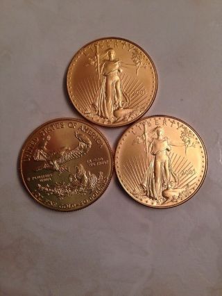 Three (3) 2001 1 Troy Oz Gold American Eagle $50 Coin (3 Oz) photo