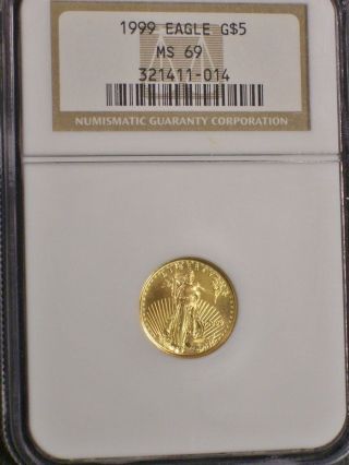 1999 Gold Eagle $5 1/10 Ounce Gold Ngc Ms - 69 photo