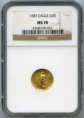 1987 $5 (1/10 Oz) State Gold Eagle Ngc Ms70 photo