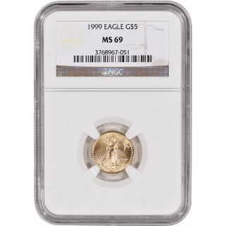1999 American Gold Eagle (1/10 Oz) $5 - Ngc Ms69 photo