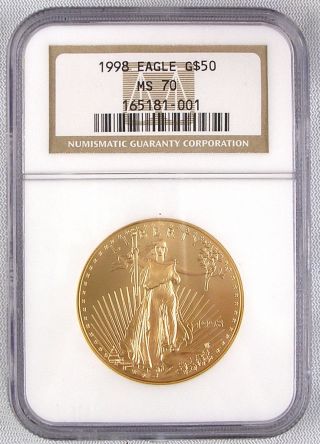 {1998} {$50} {1 Ounce} {ms70} Ngc Graded Gold Eagle.  Plaese Read photo