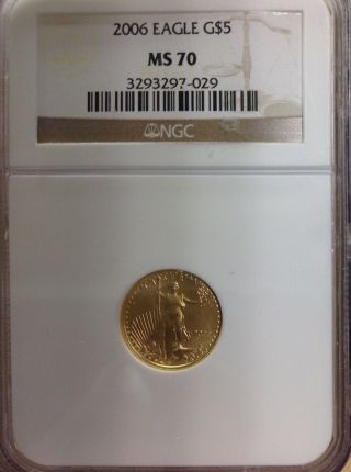 2006 $5 American Gold Eagle Unc (1/10oz) - Ngc Ms70 photo