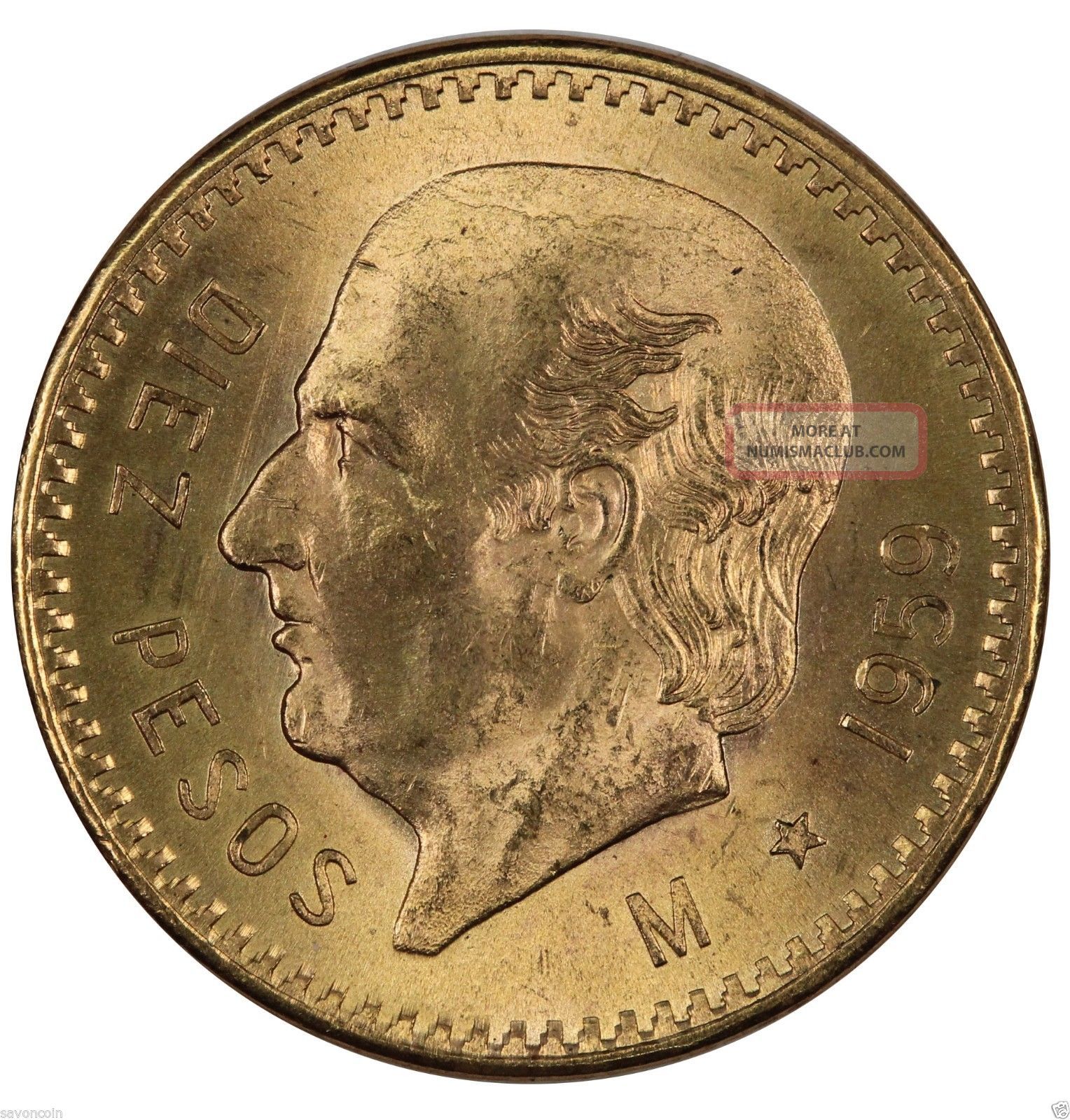 1959 Mexican M Diez 10 Ten Pesos Fine Gold Coin