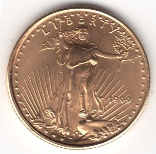 1999 U.  S.  $5 Five Dollars Gold American Eagle 1/10 Oz Bullion Coin - Gem Bu Unc photo