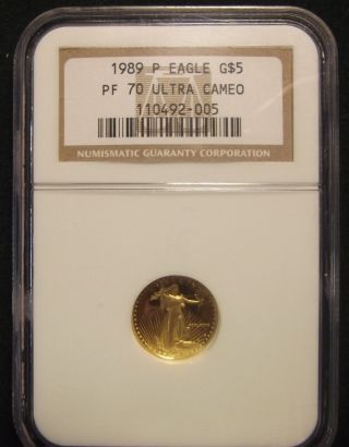 1989 American Eagle Gold $5 1/10 Oz Ngc Pf70 Ultra Cameo photo
