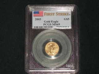 2005 Pcgs Ms 69 First Strike $5 1/10 Gold American Eagle photo