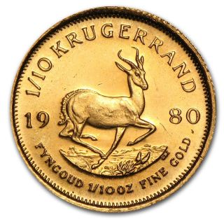 1/10 Oz Gold South African Krugerrand Coin - Random Year photo