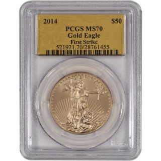 2014 American Gold Eagle (1 Oz) $50 - Pcgs Ms70 - First Strike - Gold Foil Label photo