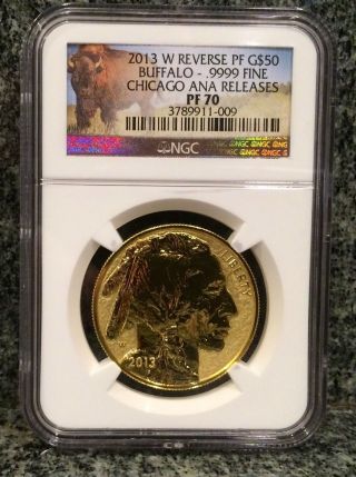 2013 W $50 Reverse Proof Buffalo Ngc Pf70 Ana Releases With Ogp And Signed photo