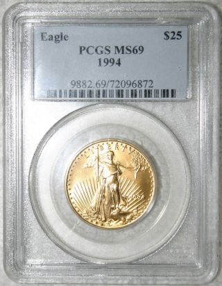 1994 $25 Coin (1/2 Oz Fine Gold) Gold American Eagle Pcgs Ms 69 photo