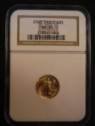 Gold Eagle 2002 Ngc Ms 70 Uncirculated $5 1/10 Troy Oz.  Coin Unc Us Tenth 1061 photo