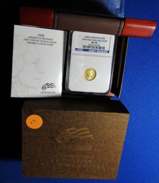 First Year Issue 2008 - W Ngc Certified Ms70 Gold $5 Us 1/10th Oz American Buffalo photo