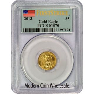 2013 Gold American Eagle $5 Ms70 Fs Pcgs First Strike Flag Label photo