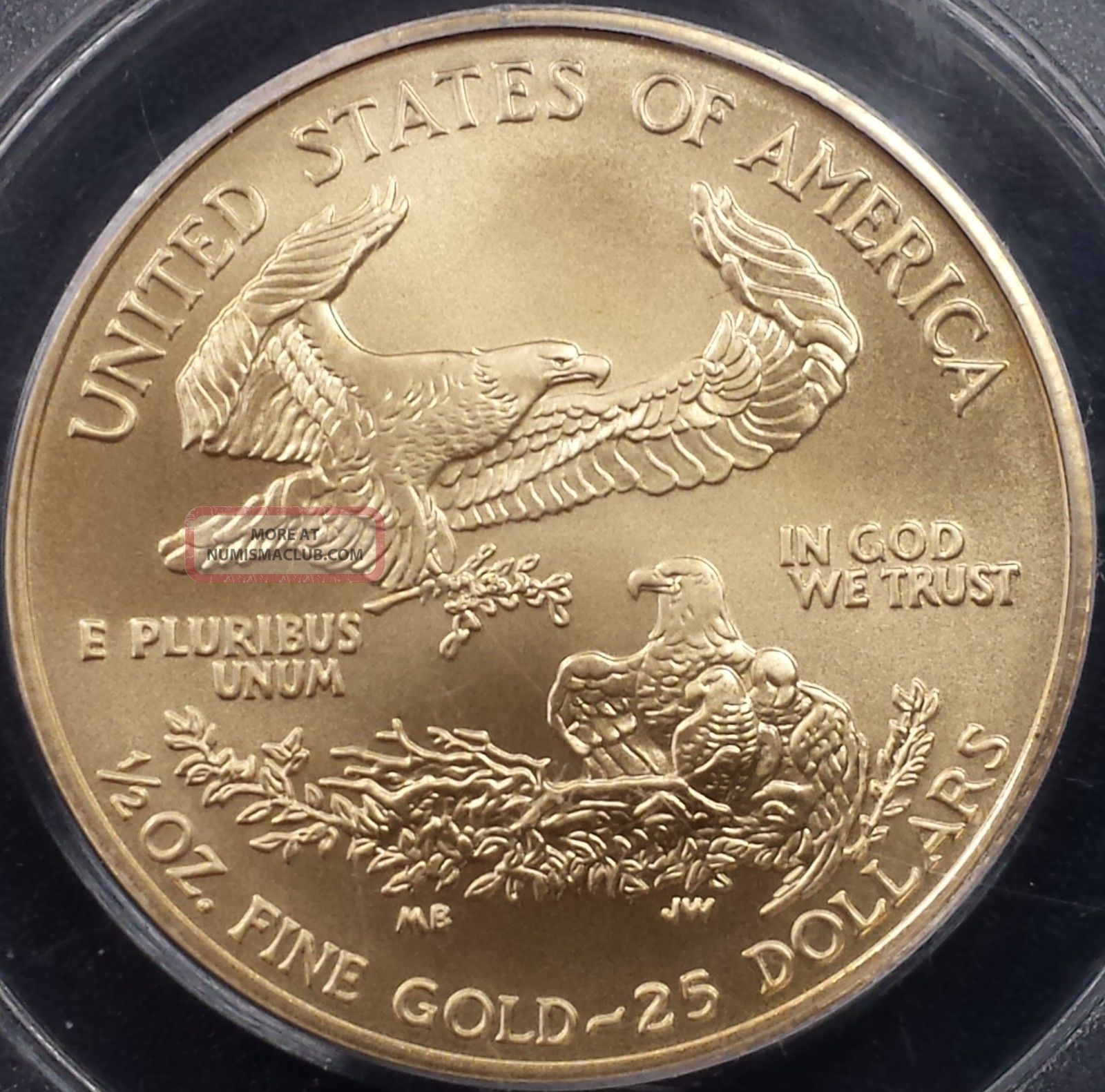 2008 W Burnished Twenty Five Dollars ($25) American Gold Eagle 1/2 Oz