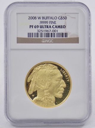2008 W American Buffalo 1 Oz Pure 9999 Gold Proof Coin $50 Ngc Pf69 Ultra Cameo photo
