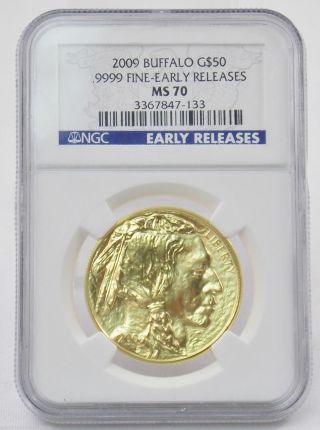 2009 American Buffalo 1 Oz 24k Pure.  9999 Gold Coin $50 Ngc Ms70 Early Releases photo