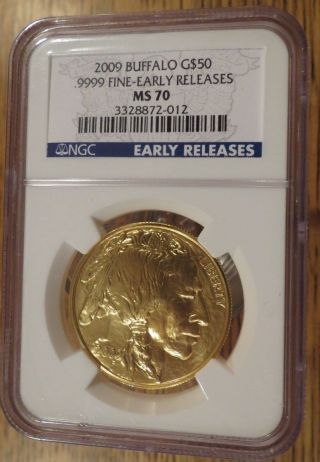2009 Buffalo 1 Oz.  9999 Gold Coin $50 Ngc Ms70 Early Releases - photo
