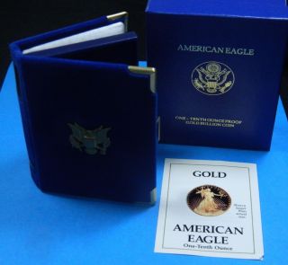 1990 American Eagle Proof 1/10 Ounce $5 Gold Bullion Coin - Box & - 111318 photo