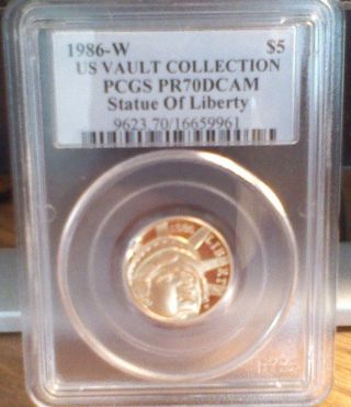 1986 - W $5 Gold U.  S.  Statue Of Liberty Pcgs Pr 70 Deep Cameo Graded Proof Coin photo
