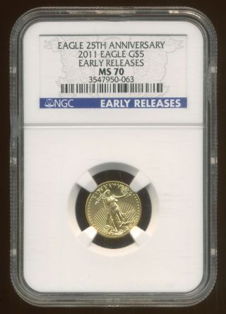 2011 - P Us $5 Gold American Eagle Coin,  Ngc Slabbed Ms - 70,  Perfect photo